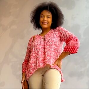 Talisman Pink/White Peasant Blouse Size M/L